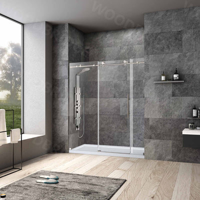 WOODBRIDGE Frameless Shower Doors 68-72" Width x 76"Height with 3/8"(10mm) Clear Tempered Glass in Brushed Nickel Finish,MBSDC7276-B