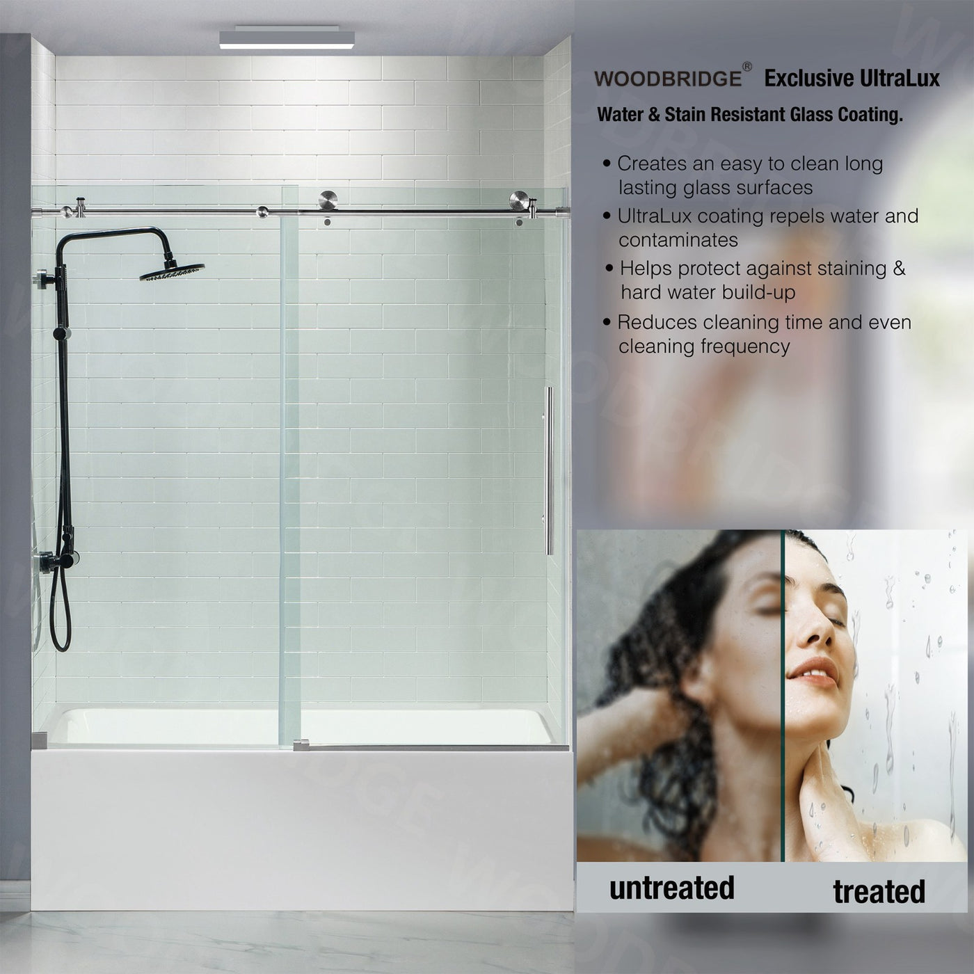 WOODBRIDGE Frameless Bathtub Shower Doors 56-60" Width x 62"Height with 3/8"(10mm) Clear Tempered Glass in Polished Chrome Finish,MBSDC6062-C