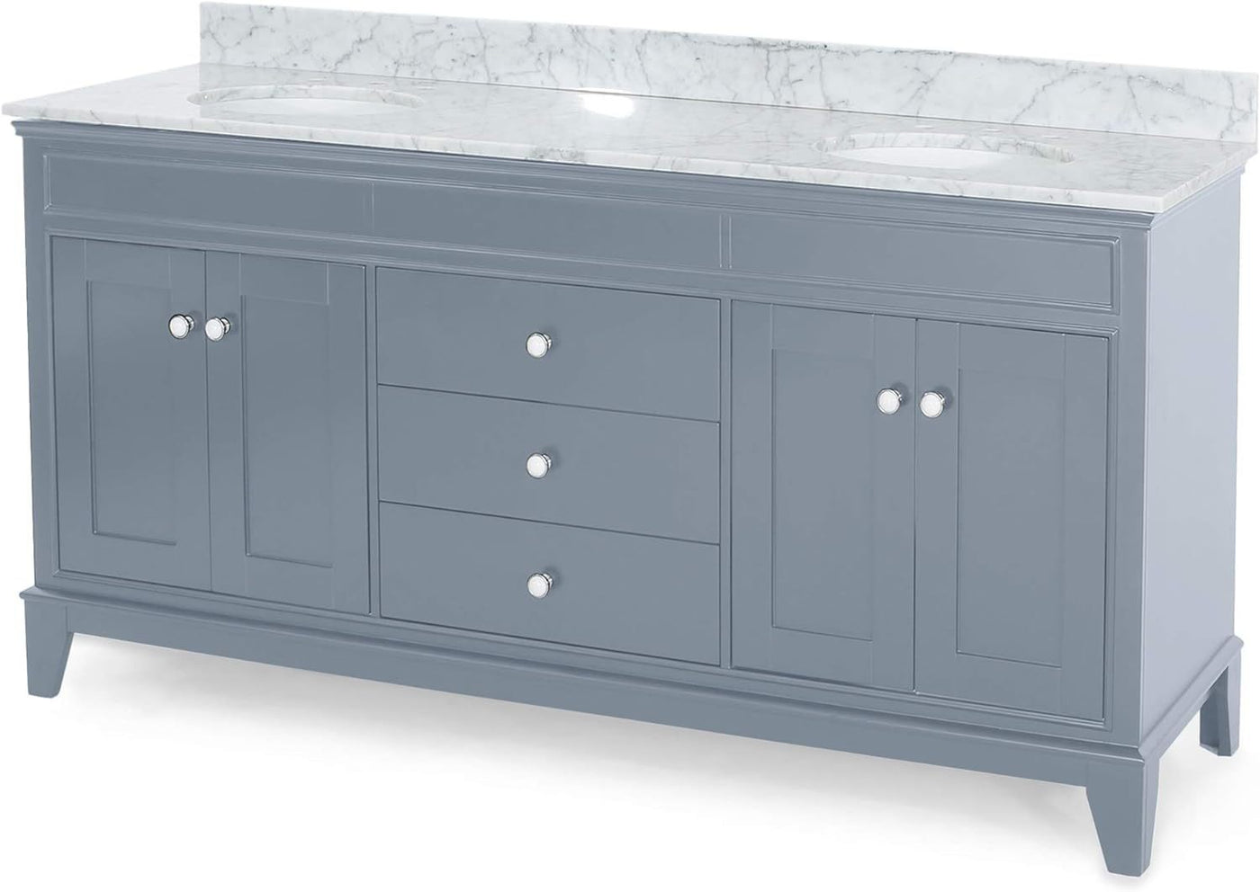 73'' Bathroom Vanity with Marble Top & Double Ceramic Sinks, 4 Doors, 3 Drawers, Gray