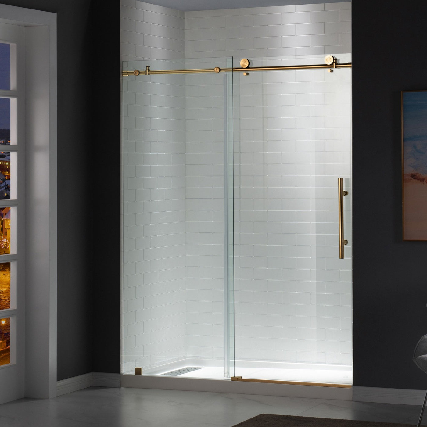 WOODBRIDGE MBSDC4876-BG Frameless Shower Doors 44-48" Width x 76"Height with 3/8"(10mm) Clear Tempered Glass in Brushed Gold Finish