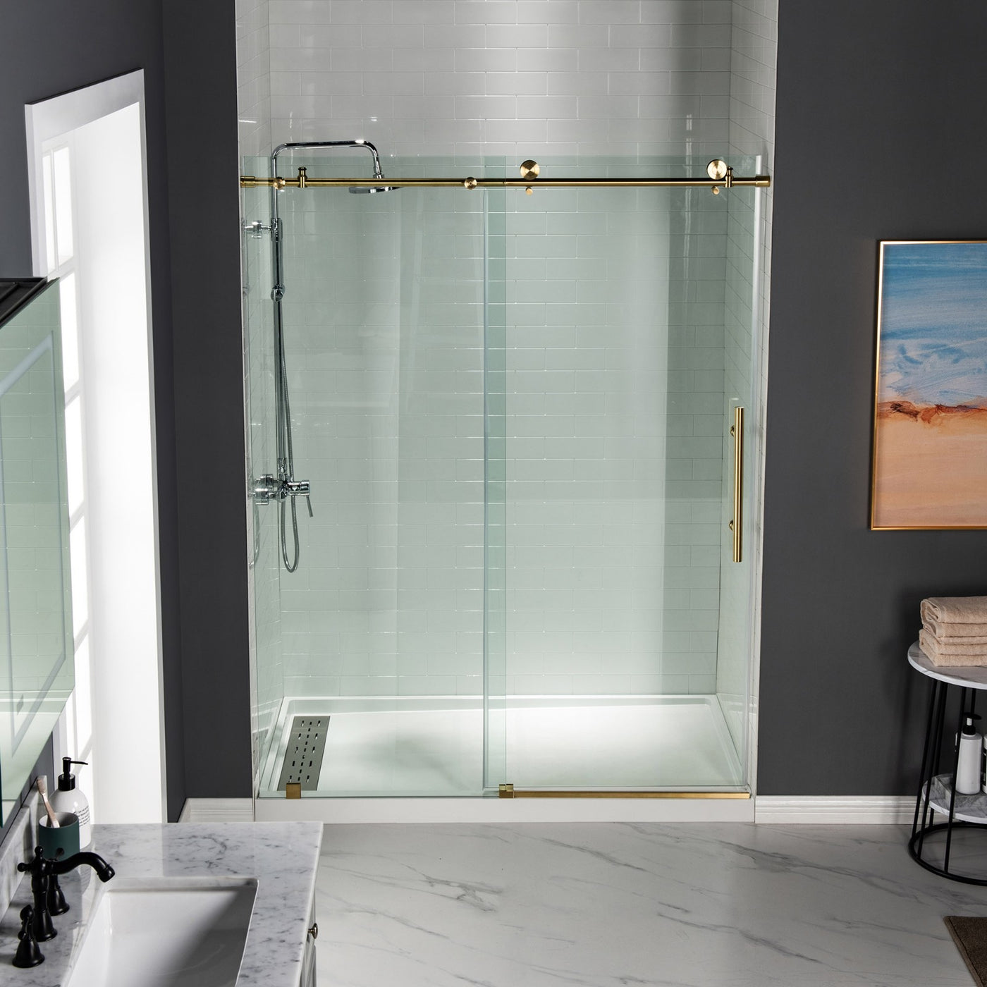 WOODBRIDGE MBSDC4876-BG Frameless Shower Doors 44-48" Width x 76"Height with 3/8"(10mm) Clear Tempered Glass in Brushed Gold Finish