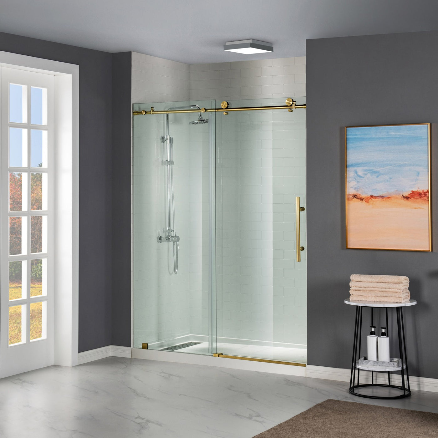 WOODBRIDGE MBSDC4876-BG Frameless Shower Doors 44-48" Width x 76"Height with 3/8"(10mm) Clear Tempered Glass in Brushed Gold Finish