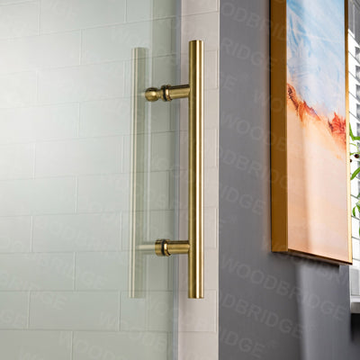 WOODBRIDGE Frameless Shower Doors 56-60" Width x 76"Height with 3/8"(10mm) Clear Tempered Glass in Brushed Gold Finish,MBSDC6076-BG