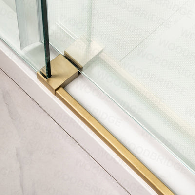 WOODBRIDGE Frameless Shower Doors 56-60" Width x 76"Height with 3/8"(10mm) Clear Tempered Glass in Brushed Gold Finish,MBSDC6076-BG