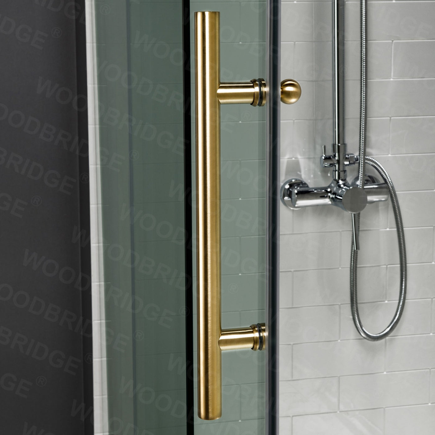 WOODBRIDGE Frameless Shower Doors 56-60" Width x 76"Height with 3/8"(10mm) Clear Tempered Glass in Brushed Gold Finish,MBSDC6076-BG