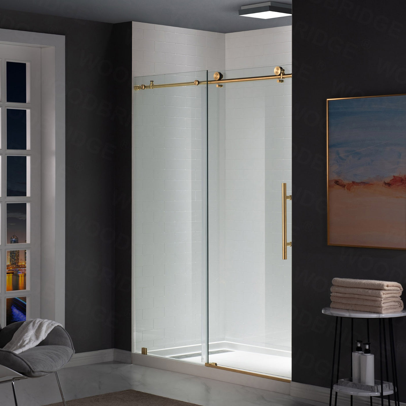 WOODBRIDGE Frameless Shower Doors 56-60" Width x 76"Height with 3/8"(10mm) Clear Tempered Glass in Brushed Gold Finish,MBSDC6076-BG