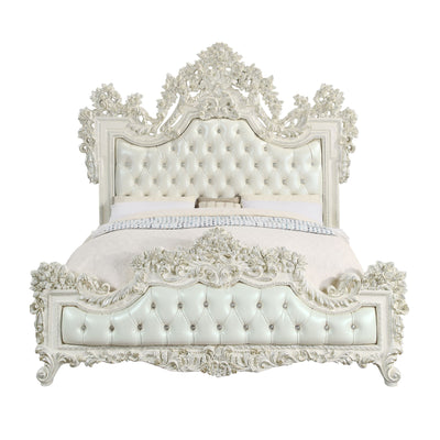 ACME Adara EK BED Pearl White PU & Antique White Finish BD01248EK