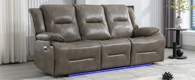 Home Theater Recliner Set Manual Recliner Chair with a LED Light Strip Two Built-in Cup Holders for Living Room,Bedroom, Grey