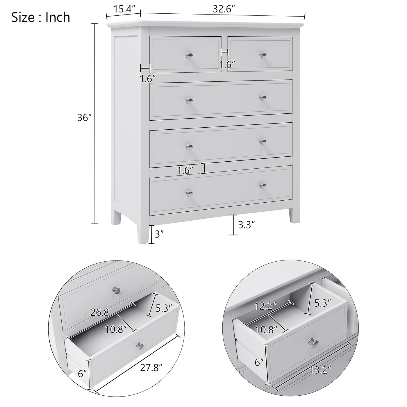 White Solid Wood 5 Pieces King Bedroom Sets(bed+nightstand*2+chest+dresser)old sku:BS500026AAK