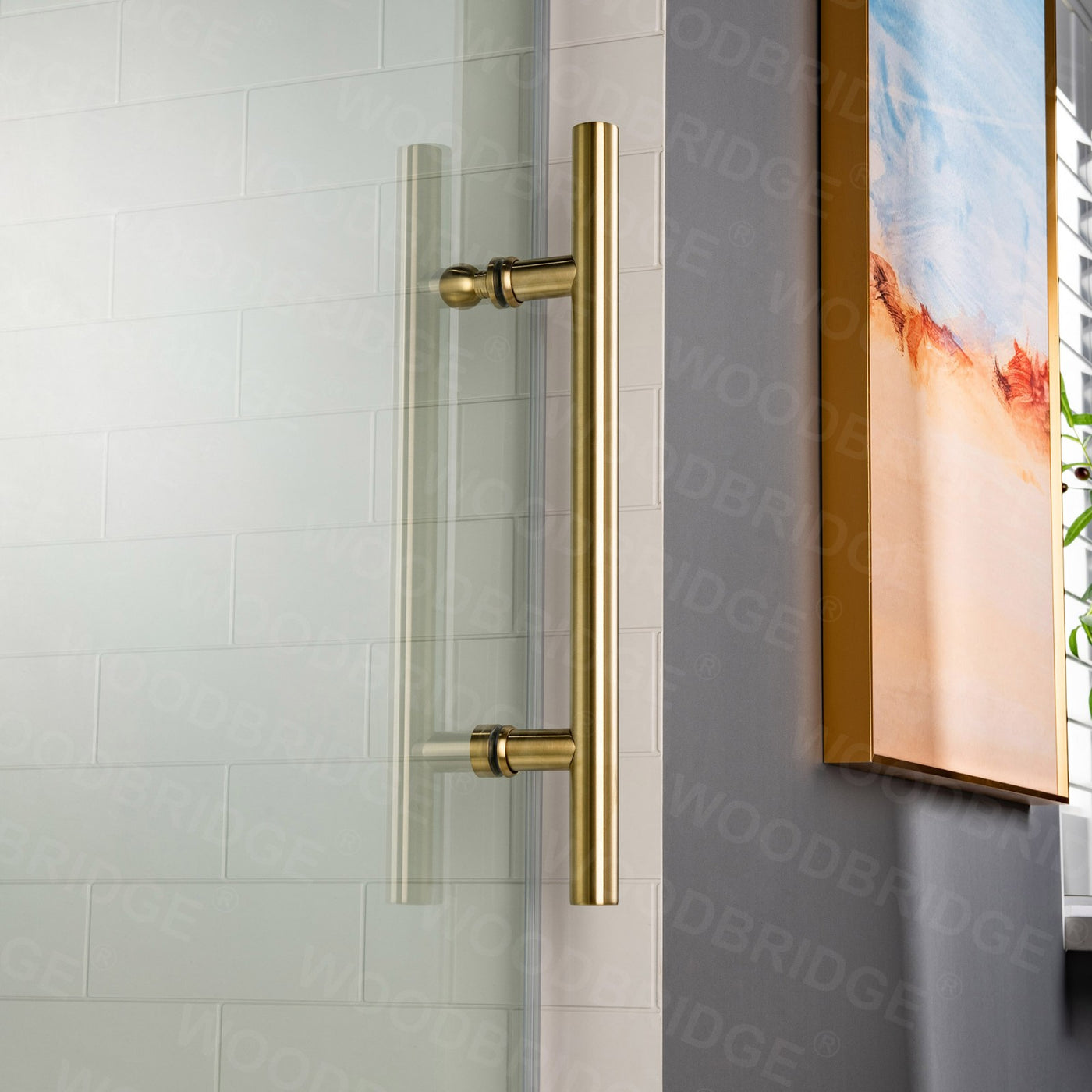 WOODBRIDGE Frameless Shower Doors 68-72" Width x 76"Height with 3/8"(10mm) Clear Tempered Glass in Brushed Gold Finish,MBSDC7276-BG