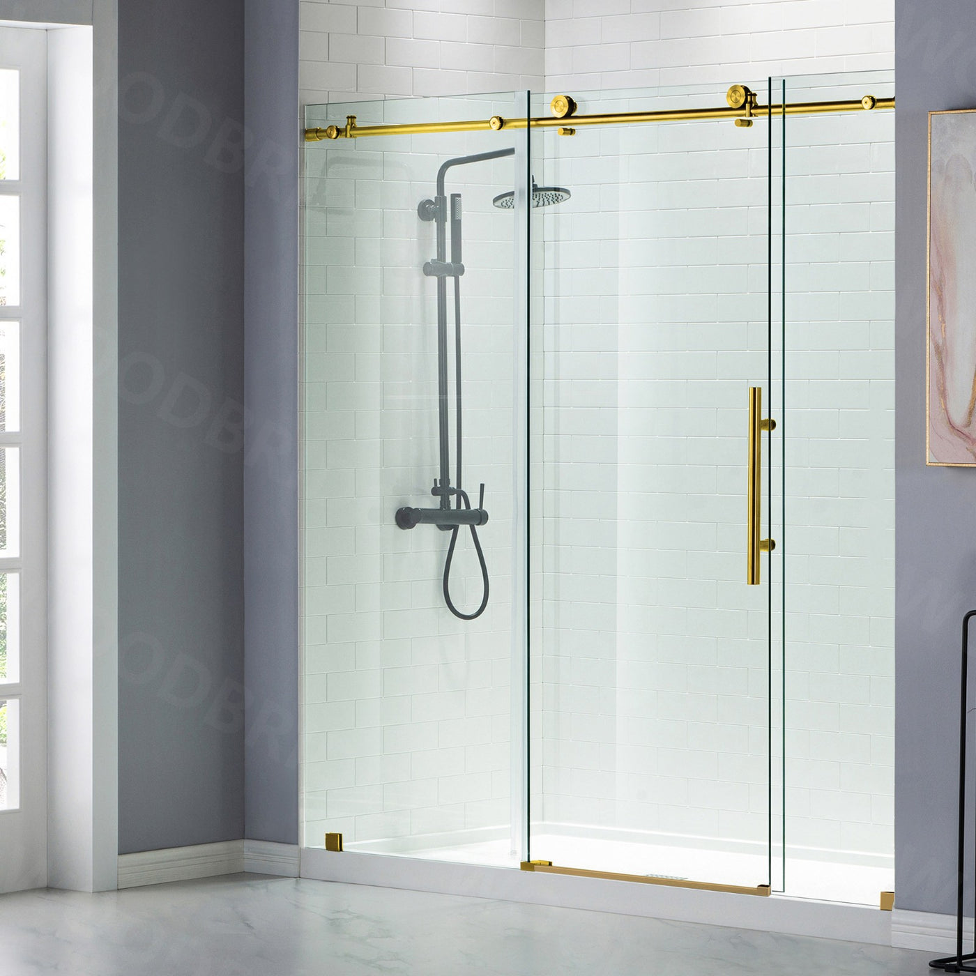 WOODBRIDGE Frameless Shower Doors 68-72" Width x 76"Height with 3/8"(10mm) Clear Tempered Glass in Brushed Gold Finish,MBSDC7276-BG