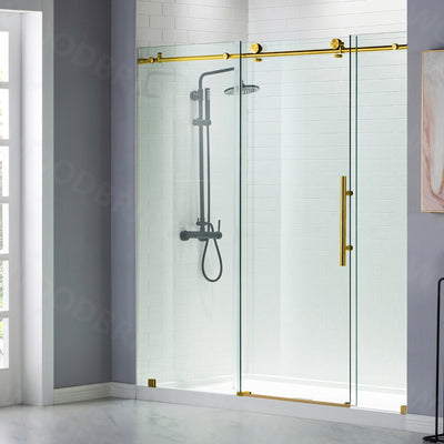 WOODBRIDGE Frameless Shower Doors 68-72" Width x 76"Height with 3/8"(10mm) Clear Tempered Glass in Brushed Gold Finish,MBSDC7276-BG