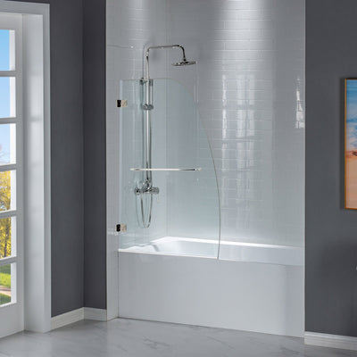 WOODBRIDGE MTDB3458-B, Frameless Hinged Bathtub Shower, 5/16" Tempered Panel, 34" W x 58" H Tub Glass Door in Brushed Nickel Finish, Include Towel Bar