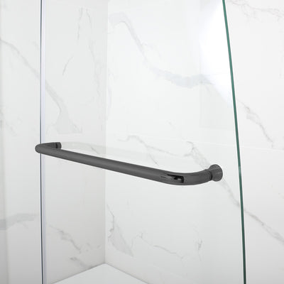 WoodBridge 49" W x 58" H Clear Tempered Glass Frameless Hinged Shower Tub Door With Brushed Nickel Support Bar and Hardware