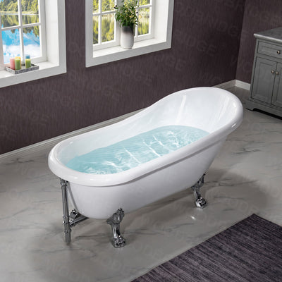 WOODBRIDGE 67" Heavy Duty Acrylic Slipper Clawfoot Bath Tub with Chrome Feet + Chrome Drain &Overflow