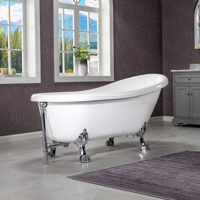 WOODBRIDGE 67" Heavy Duty Acrylic Slipper Clawfoot Bath Tub with Chrome Feet + Chrome Drain &Overflow