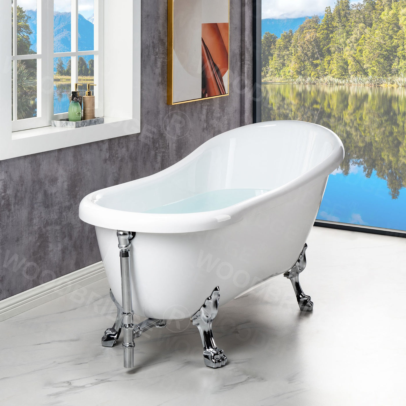 WOODBRIDGE 67" Heavy Duty Acrylic Slipper Clawfoot Bath Tub with Chrome Feet + Chrome Drain &Overflow