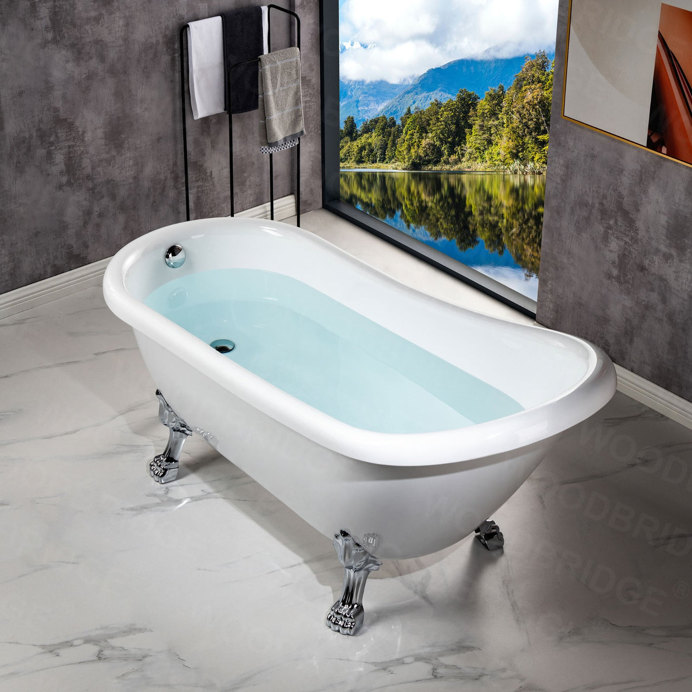 WOODBRIDGE 67" Heavy Duty Acrylic Slipper Clawfoot Bath Tub with Chrome Feet + Chrome Drain &Overflow