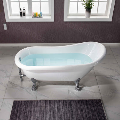 WOODBRIDGE 67" Heavy Duty Acrylic Slipper Clawfoot Bath Tub with Chrome Feet + Chrome Drain &Overflow