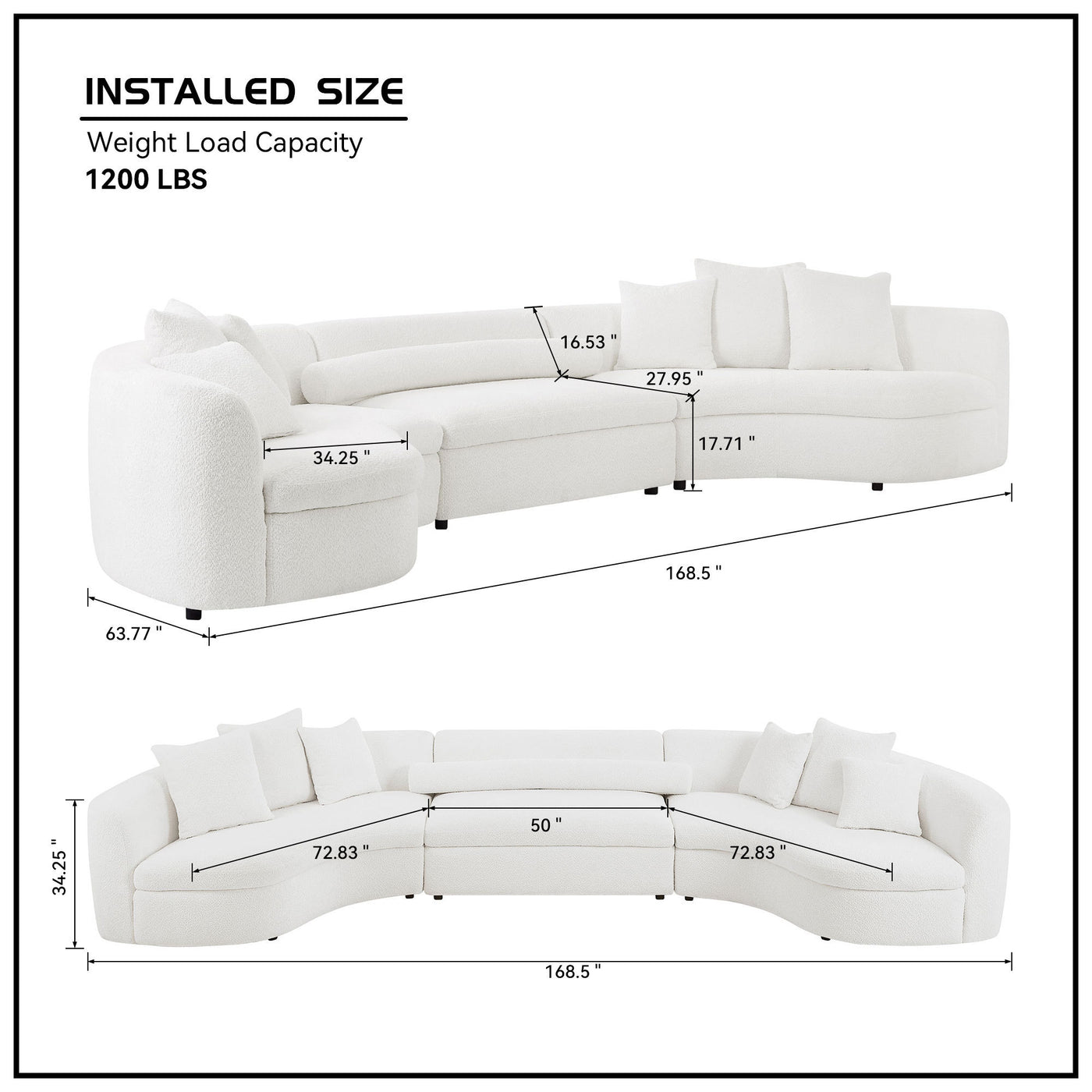 Oversized Modern 3 Pieces Upholstered Sofa Ultimate Comfort 6-8 Seater Couches for Living Room, Office WHITE