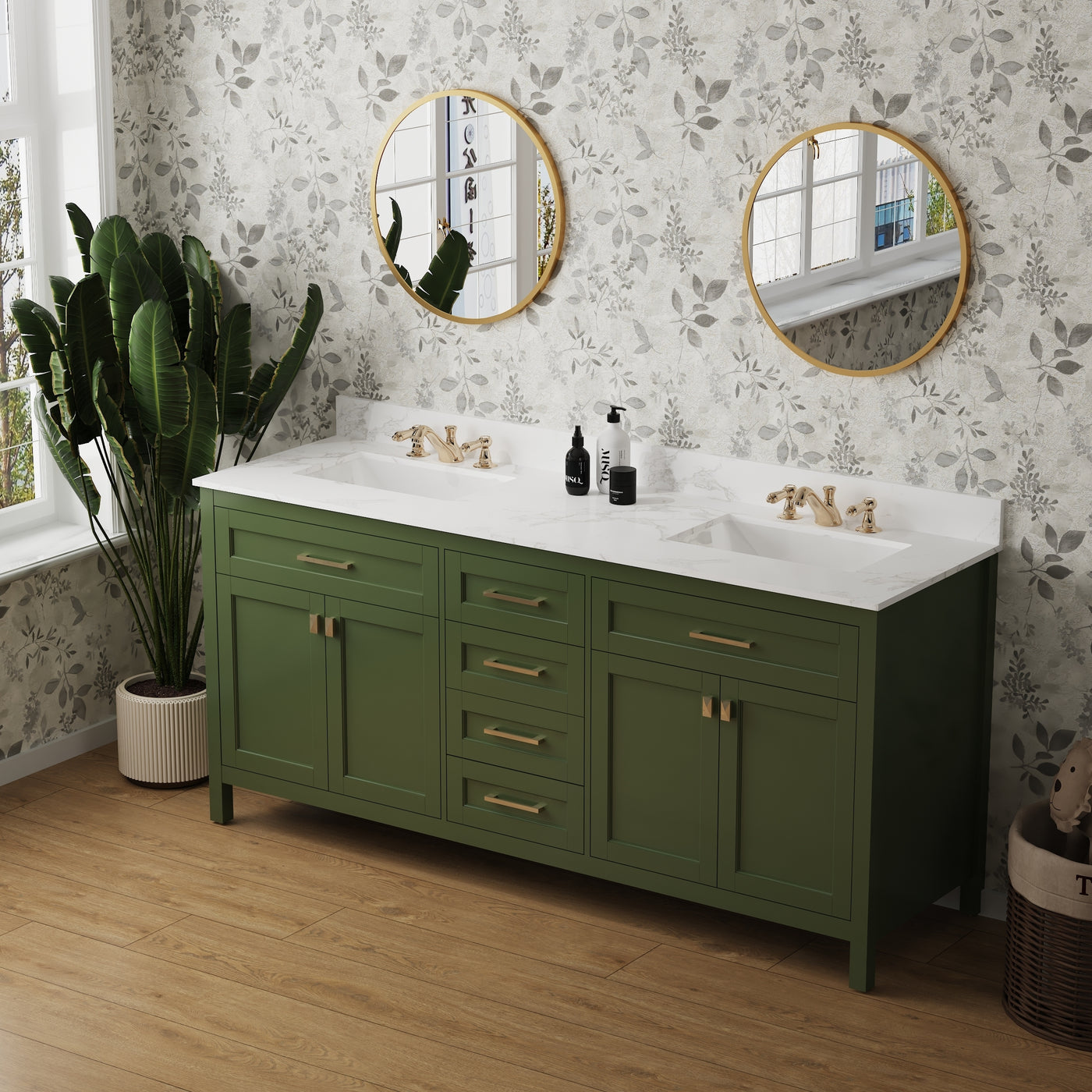 Vanity Sink Combo featuring a Marble Countertop, Bathroom Sink Cabinet, and Home Decor Bathroom Vanities - Fully Assembled Green 72-inch Vanity with Sink 23V03-72VG