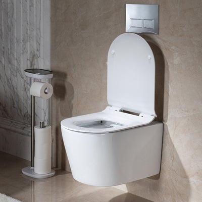 WOODBRIDGE Wall Hung 1.60 GPF/0.8 GPF Dual Flush Elongated Toilet with In-Wall Tank and Carrier System. F0130 + WHTA001