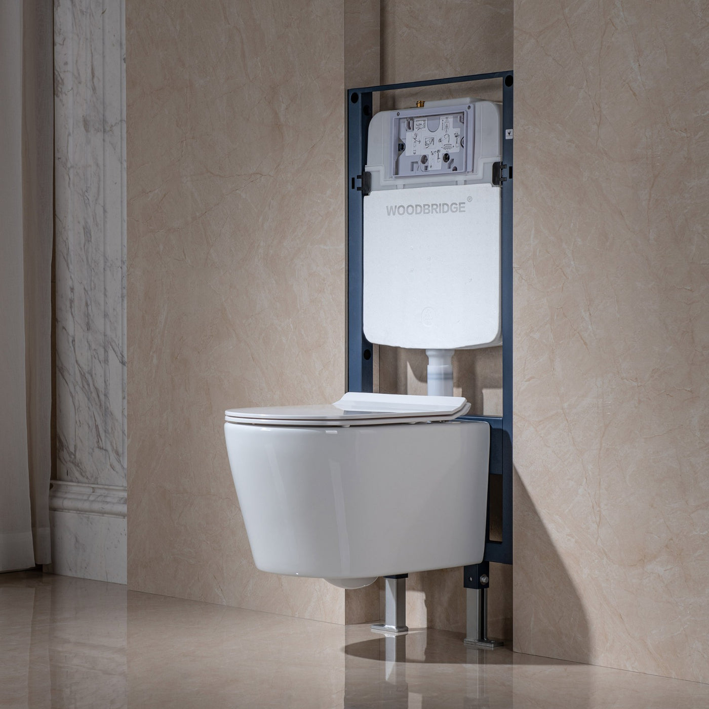 WOODBRIDGE Wall Hung 1.60 GPF/0.8 GPF Dual Flush Elongated Toilet with In-Wall Tank and Carrier System. F0130 + WHTA001