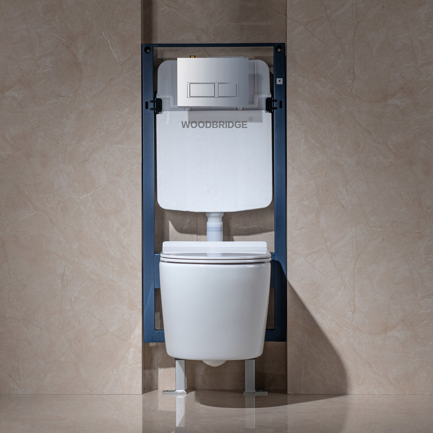 WOODBRIDGE Wall Hung 1.60 GPF/0.8 GPF Dual Flush Elongated Toilet with In-Wall Tank and Carrier System. F0130 + WHTA001