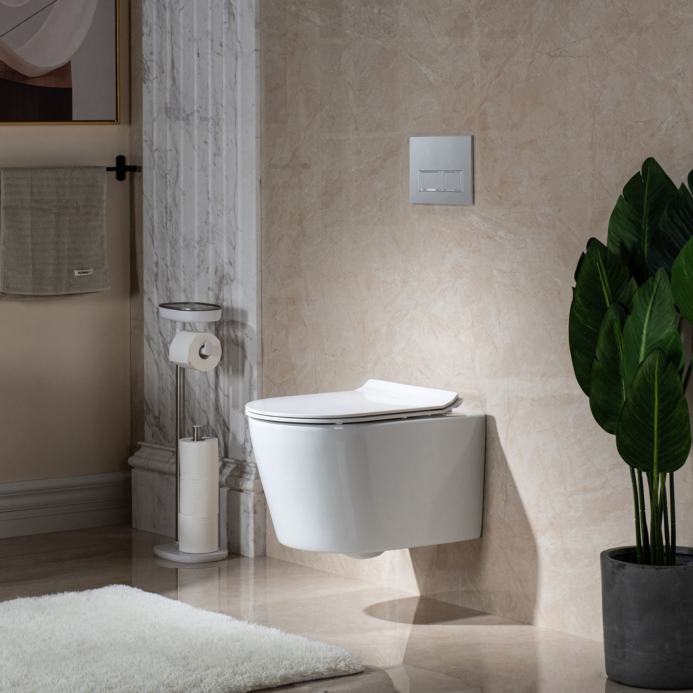 WOODBRIDGE Wall Hung 1.60 GPF/0.8 GPF Dual Flush Elongated Toilet with In-Wall Tank and Carrier System. F0130 + WHTA001