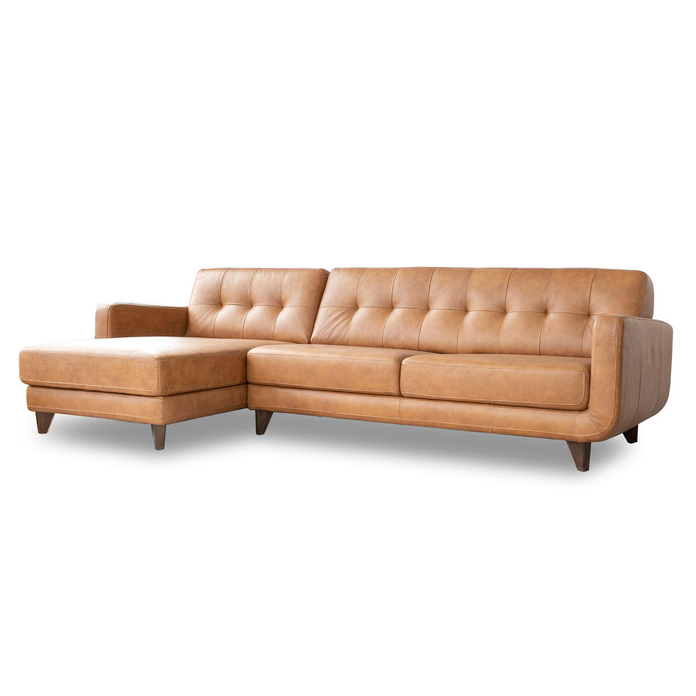 Allison Tan Leather Sectional Sofa Chaise