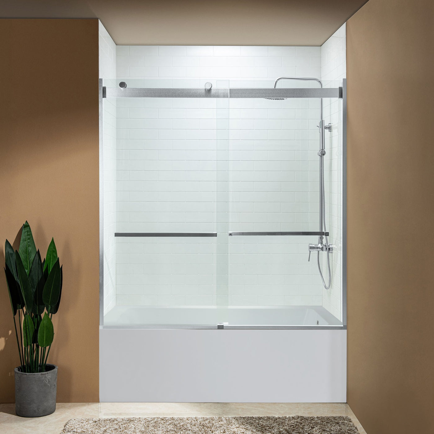 WOODBRIDGE Frameless Bathtub Shower Doors 56-60" Width x 62"Height with 5/16"(8mm) Clear Tempered Glass, 2 Ways Opening & Double Sliding in Polished Chrome