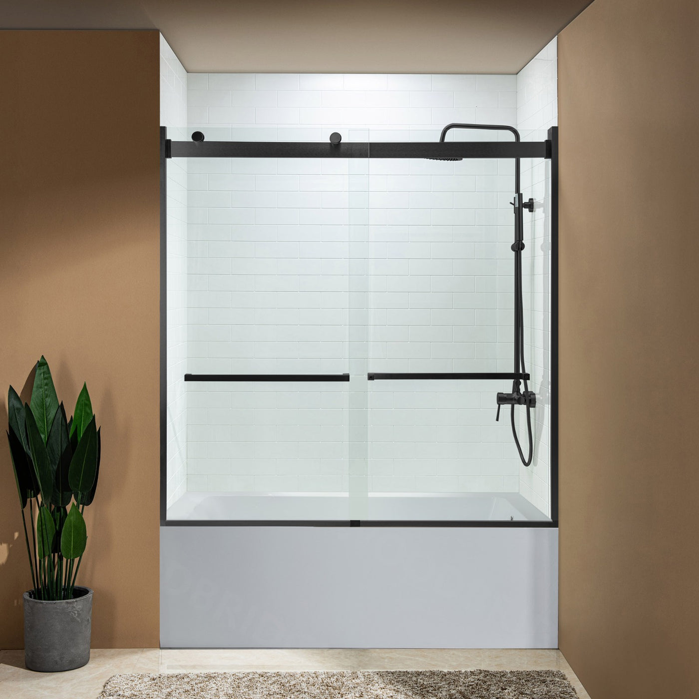 WOODBRIDGE Frameless Bathtub Shower Doors 56-60" Width x 62"Height with 5/16"(8mm) Clear Tempered Glass, 2 Ways Opening & Double Sliding in Matte Black Finish,ASD6062-MBL