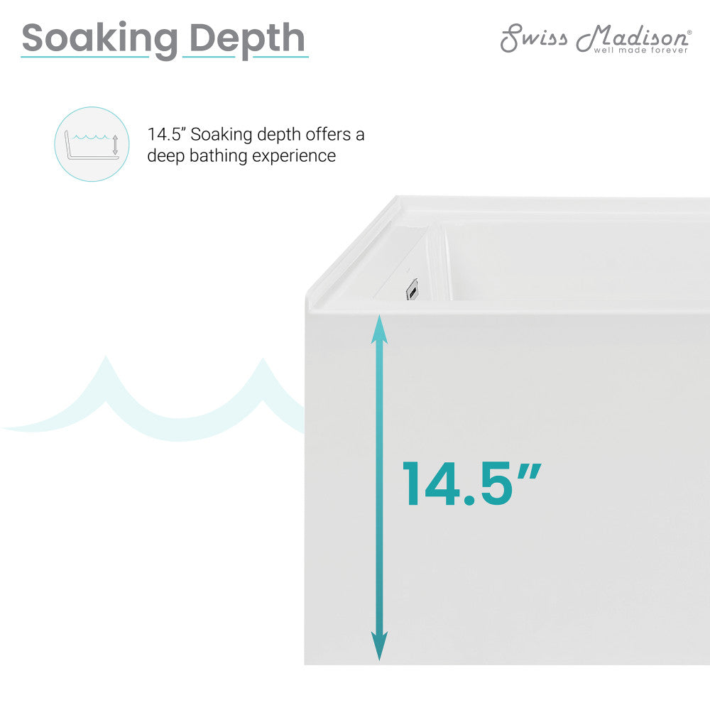 Swiss Madison Avancer 60" x 36" Right-Hand Drain Rectangular Alcove Whirlpool Bathtub with Apron SM-AB591