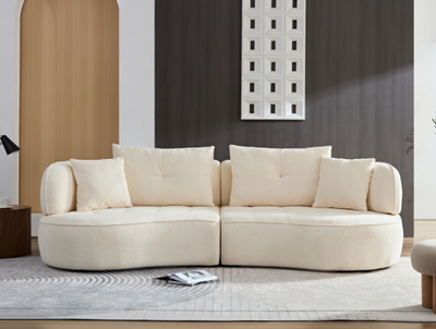 WKS7W  White, 4-seat modular sofa, durable fabric, solid wood frame, high density sponge cushion, 4 pillows