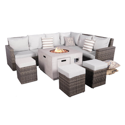 Direct Wicker 8-Piece Gray Wicker Patio Fire Pit Seating Set