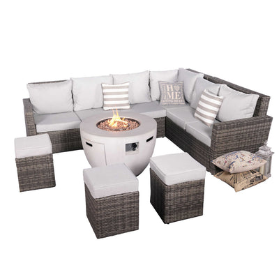 Direct Wicker 8-Piece Gray Wicker Patio Fire Pit Seating Set