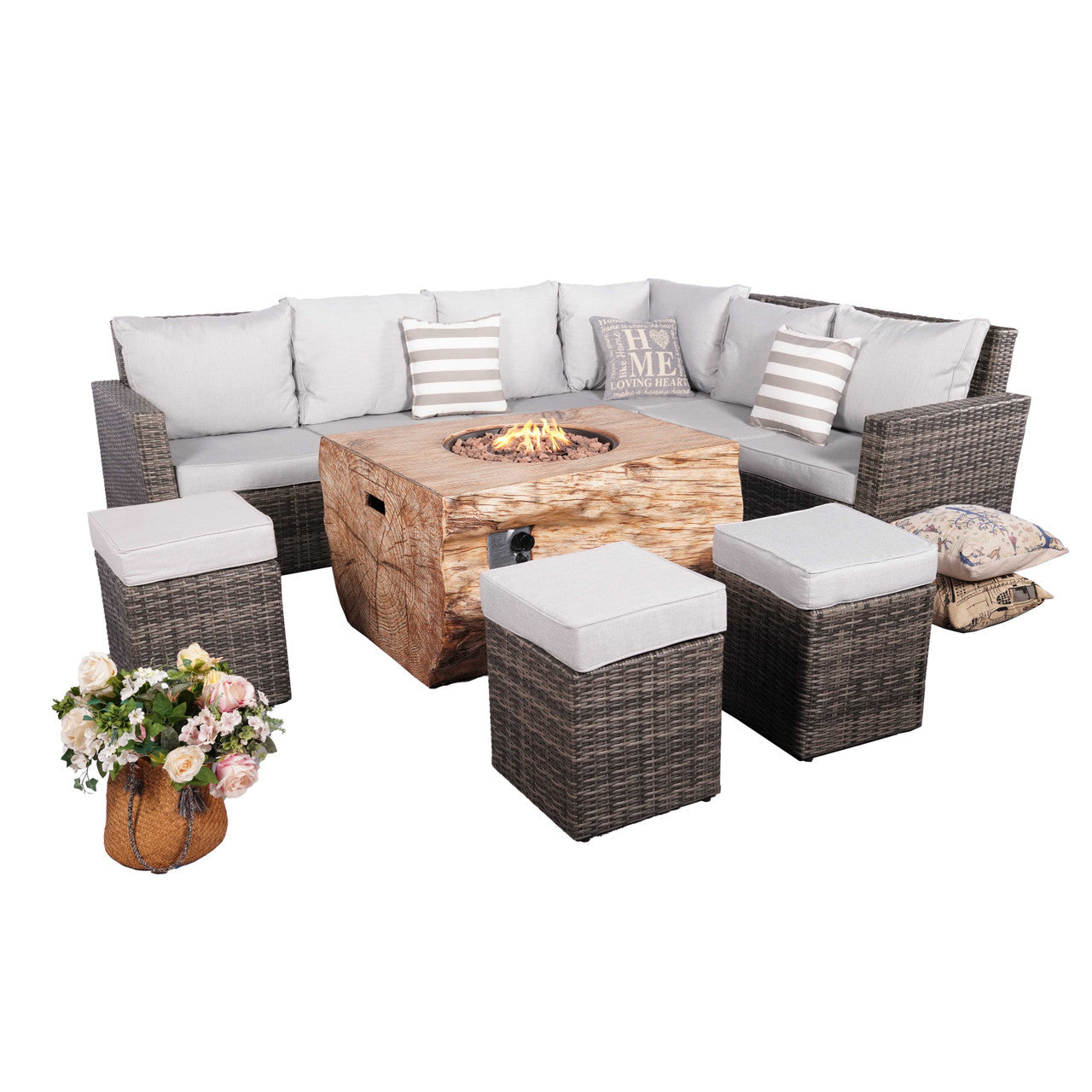 Direct Wicker 8-Piece Gray Wicker Patio Fire Pit Seating Set