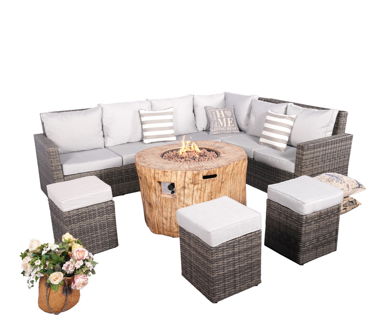 Direct Wicker 8-Piece Gray Wicker Patio Fire Pit Seating Set