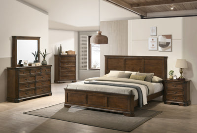 Maderne Traditional Wood Panel 5 pieces King Bed set with Dresser, Mirror, Nightstand and Chest