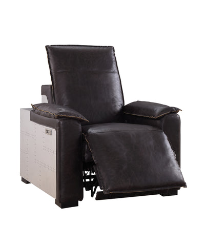 ACME Nernoss Power Motion Recliner, Dark Grain Brown Leather & Aluminum 59943