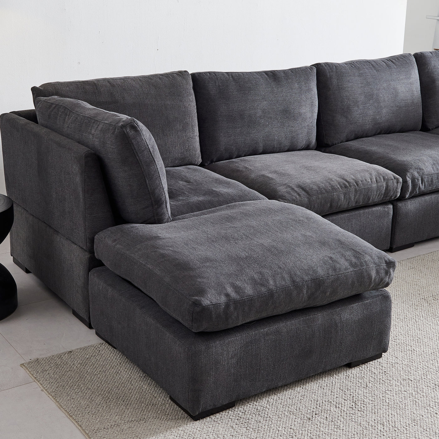 Modular Sofa with Ottoman,Filled with Down ,Soft Linen Fabric,Dark Grey