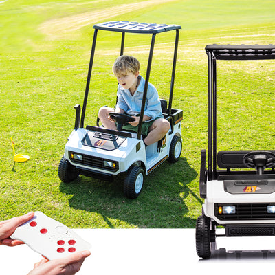 White,12V,Ride On Toy for Kids Ages 3+,12V4.5AH, Golf Maintenance Cart with Roof, Outdoor/Off road/Electric Car, Wide Big Seat, with 2.4G Remote Control, Ceiling, High/Low Speed, Gift for Boys Girls