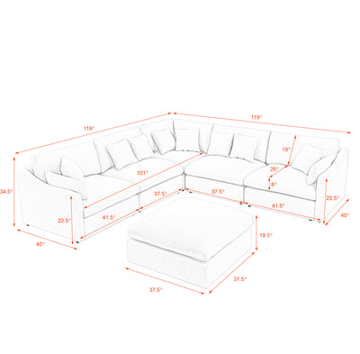 6-Seats Modular L-Shaped Sectional Sofa with Ottoman,10 Pillows, Oversized Upholstered Couch w/Removabled Down-Filled Seat Cushion  for Living Room, Chenille Grey