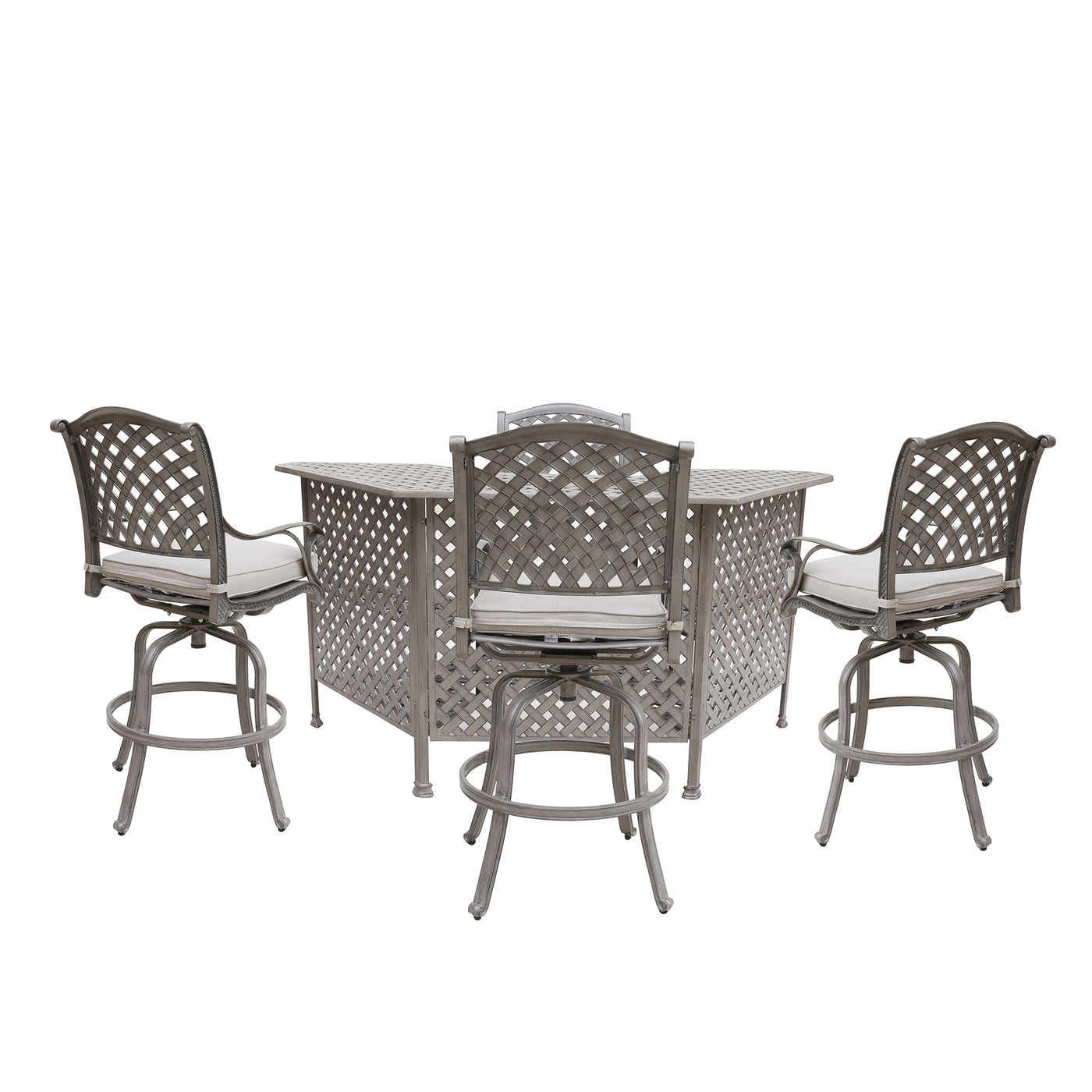 5 Piece Cast Aluminum Bar Set With Cushion