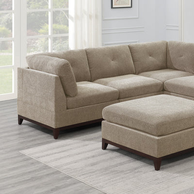 Camel Chenille Fabric Modular Sectional 6pc Set Living Room Furniture Corner Sectional Couch 3x Corner Wedge 2x Armless Chairs and 1x Ottoman Tufted Back