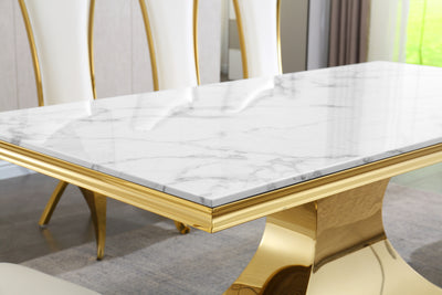 Luxurious Design Marble Rectangular Dining Table with Gold Mirrored Finish Stainless Steel Base