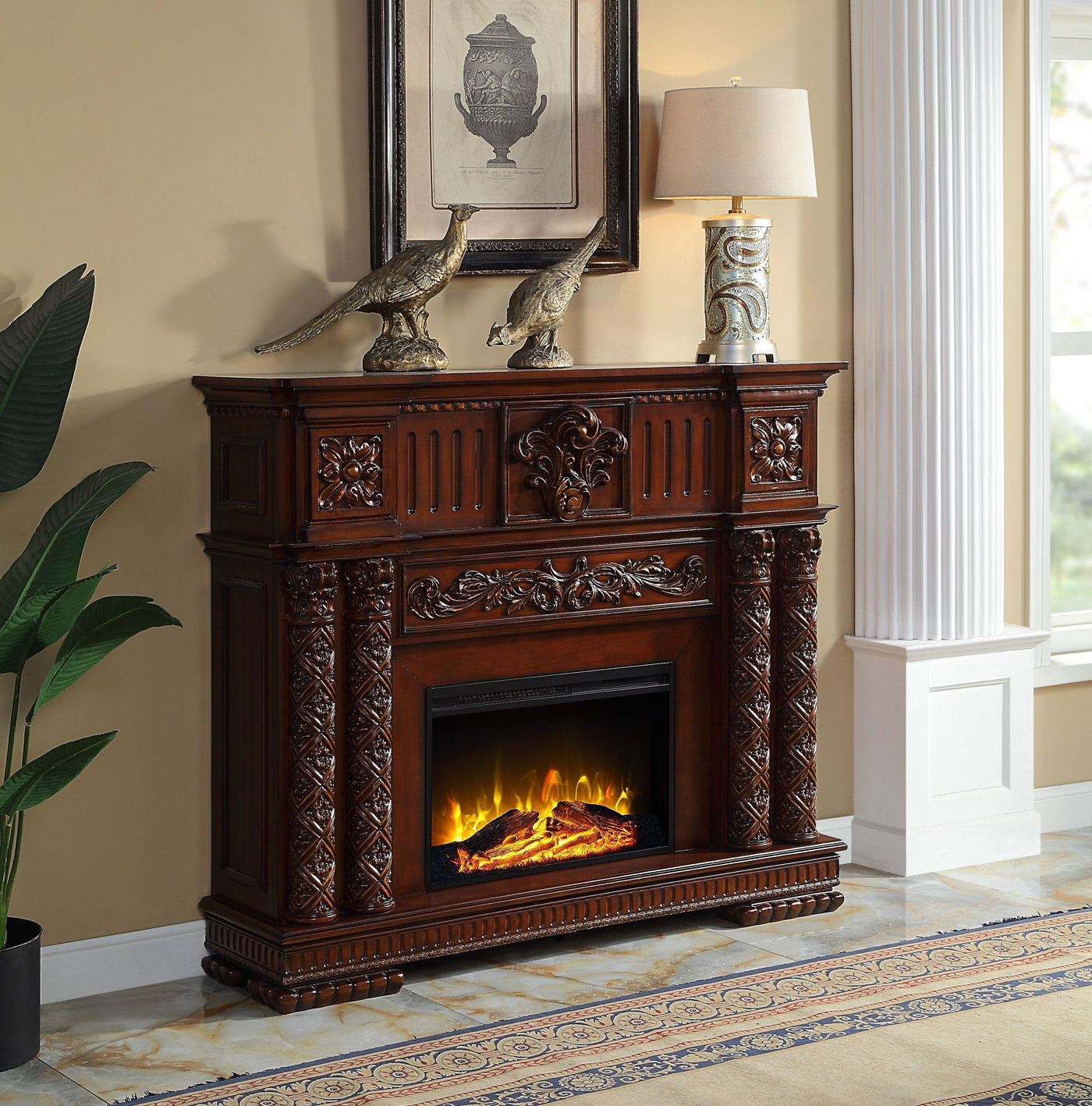 ACME Vendome FIREPLACE Cherry Finish AC01312