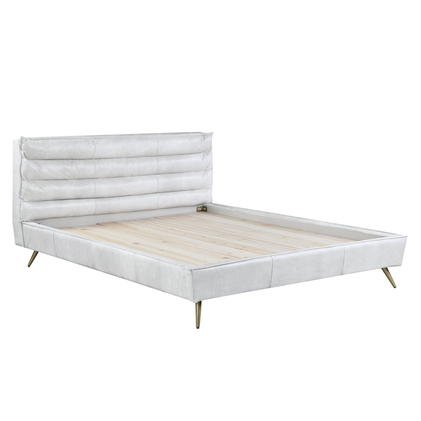 ACME Doris Queen Bed in Vintage White Top Grain Leather BD00565Q