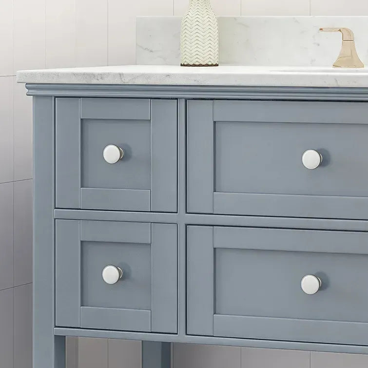 49'' Bathroom Vanity with Marble Top & Ceramic Sink, Open Shelf, 5 Drawers, Gray (Same as N759S999002G)