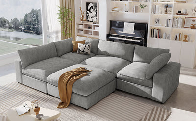 U-style Upholstered Oversize Modular Sofa with Removable Ottoman,Sectional sofa for Living Room Apartment(5-Seater)